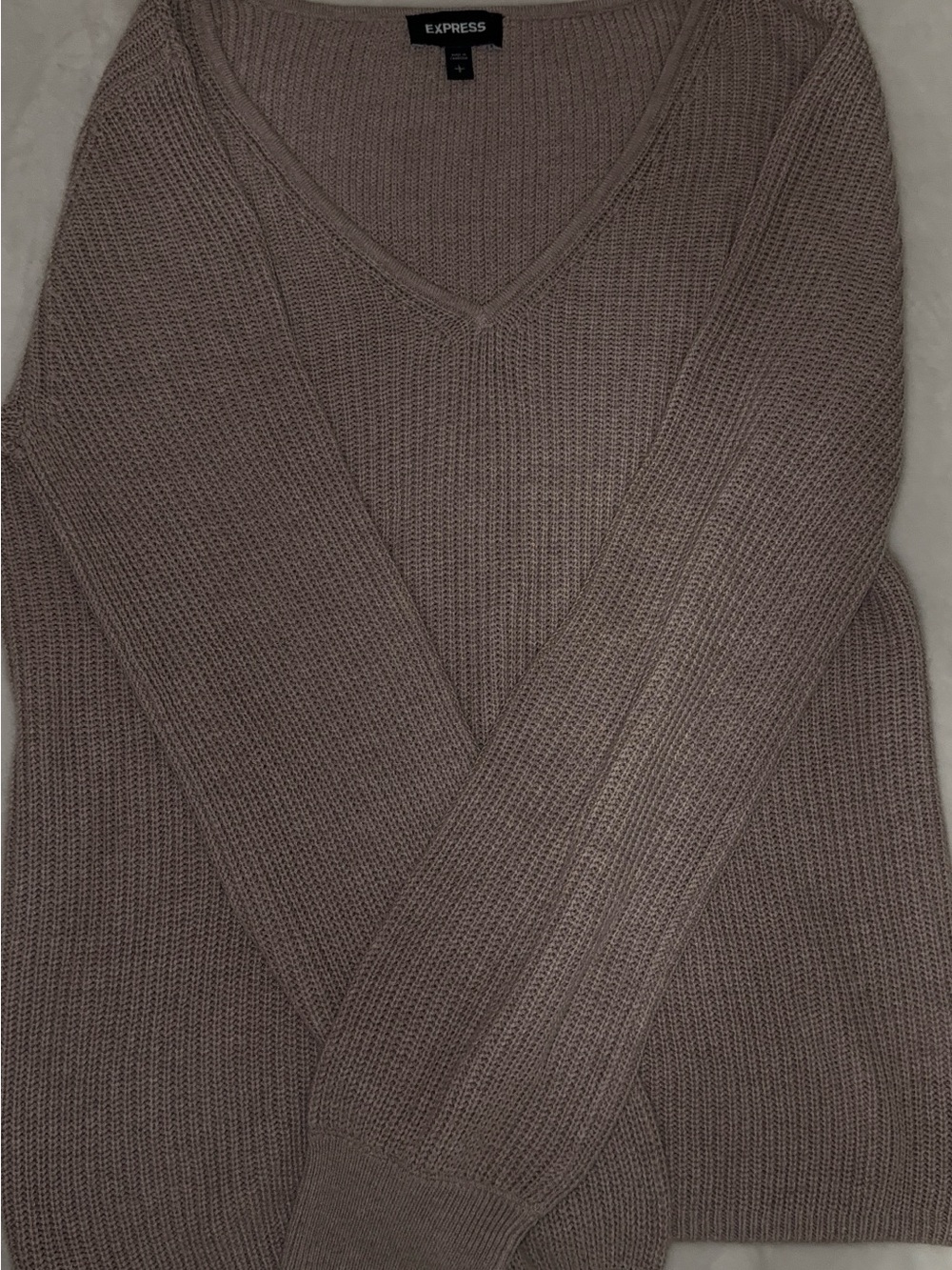 Express V-Neck Waffle Knit Sweater in Taupe
